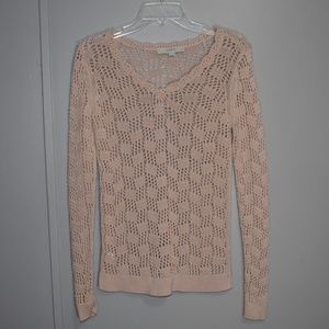 LOFT Blush Pink Open Knit Crochet Sweater Tunic XS